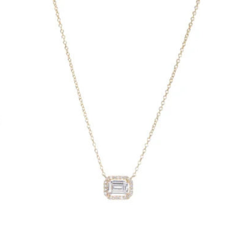 NWT  Adina Eden Pave Outlined Baguette Solitaire Pendant Necklace